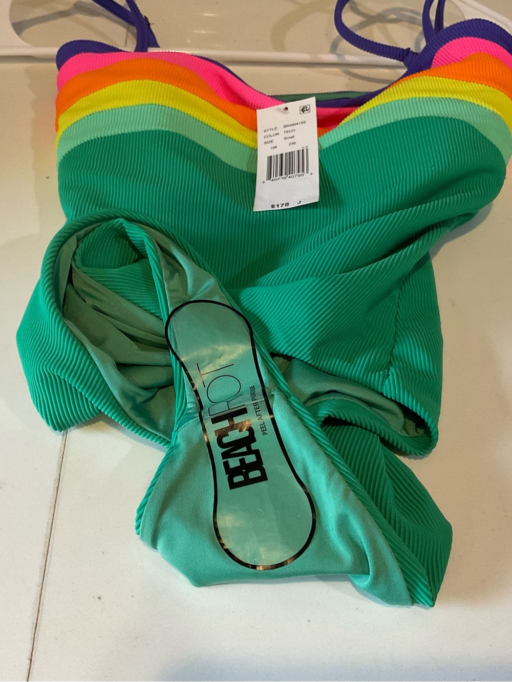 Beach Riot Green One-Piece Swimsuit with Rainbow Trim - Picture 7 of 7